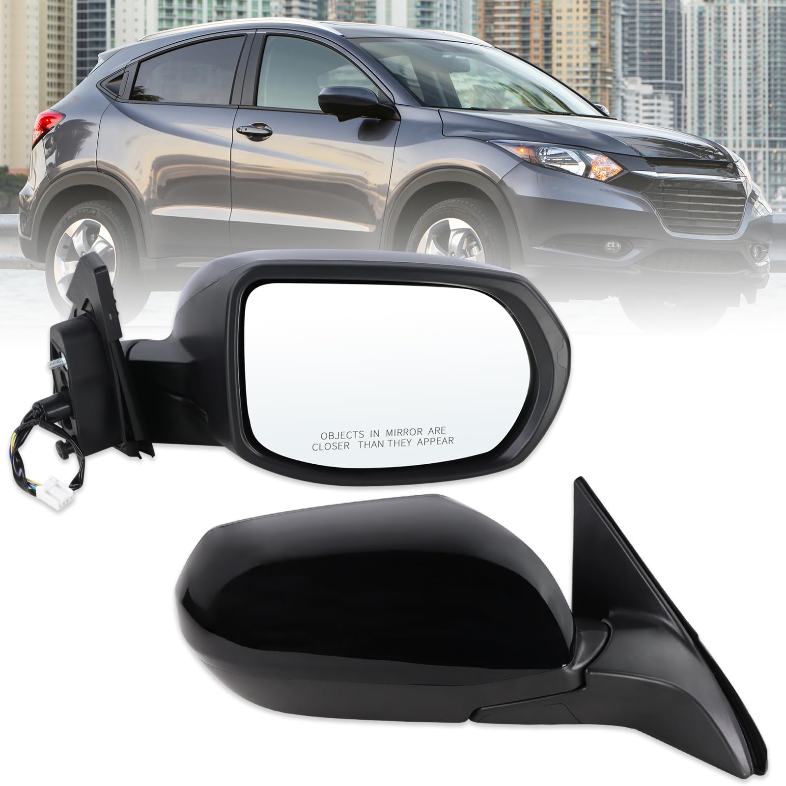 Photo 1 of Lqito Right Passenger Side Mirror Compatible With 2016 2017 2018 2019 2020 2021 2022 Honda HRV HR-V With Power Glass Manual Folding Black Replace#76208T7WA72(3Pins)