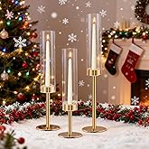 Rose Gold Taper Candle Holder Set, 3pcs Glass Hurricane Tall Candlestick Holders, Vintage Candelabra, Premium Gift Set for Home Decor Aesthetic, Birthday Parties, Weddings & Christmas Decorations