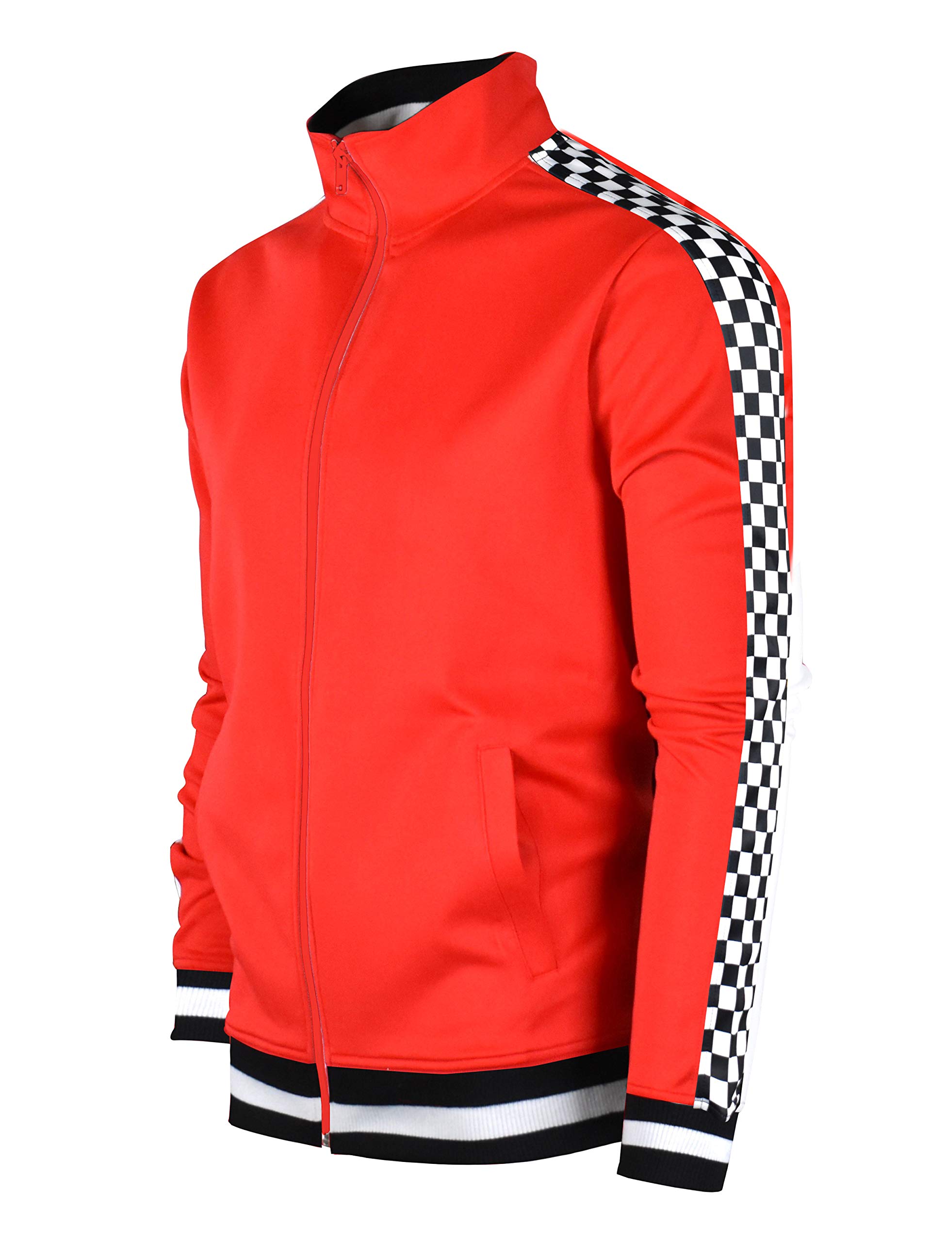 Photo 1 of SCREENSHOT-F11854 Mens Urban Hip Hop Premium Track Jacket - Slim Fit Checker Taped Block Fashion Top-Red-Medium