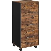 HOOBRO 7-Drawer File Cabinet, Wooden Office Cabinet with Drawers, Mobile Storage Filing Drawer for Home Office, Study, Easy Assembly, Rustic Brown and Black BF07WJ01