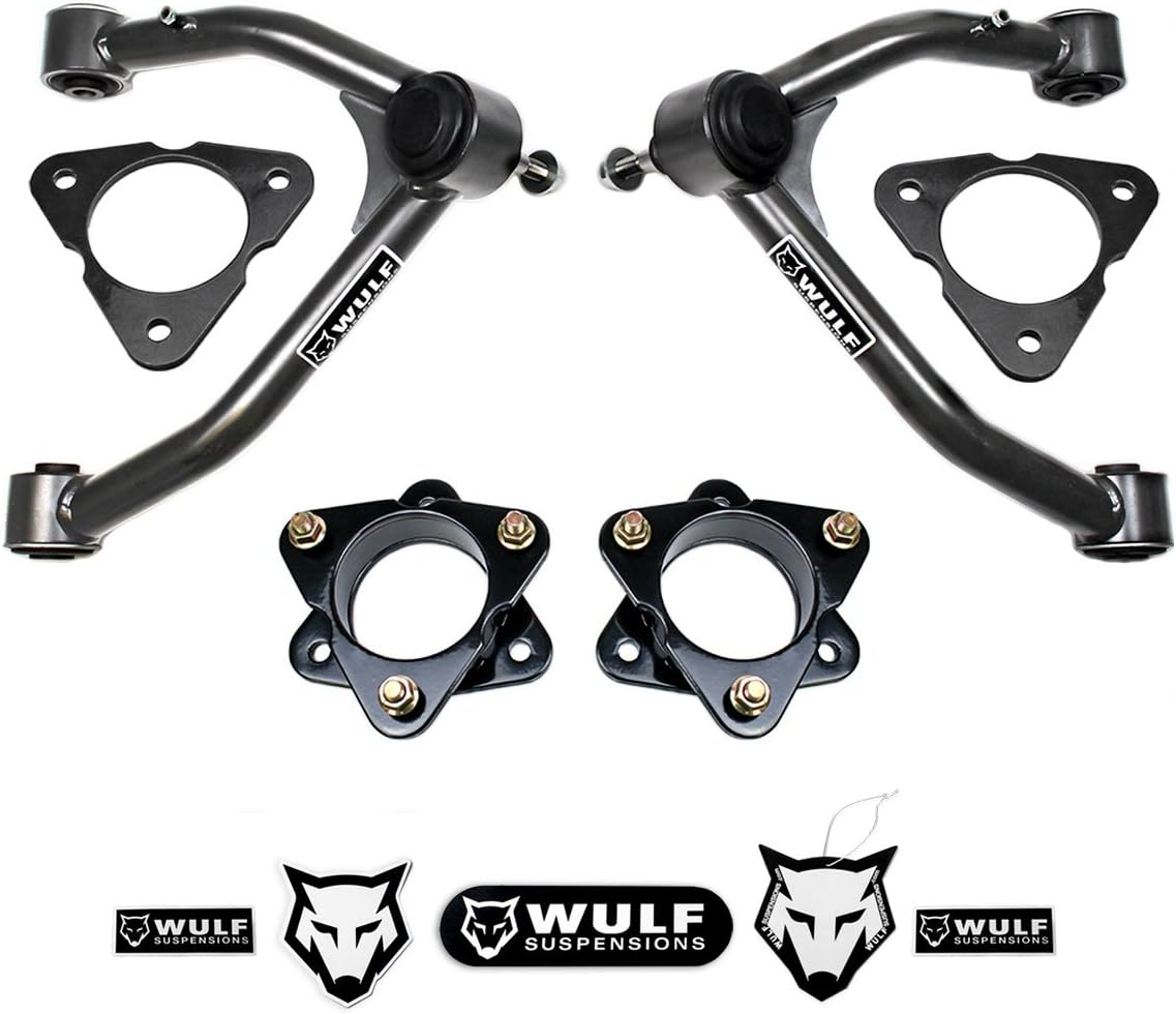 WULF 3.5" Front Adj Leveling Lift Kit with Upper Control Arms compatible with 2007-2016 Chevy Tahoe Suburban GMC Yukon 2WD 4X4