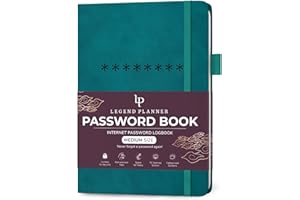 Legend Planner Password Book with Alphabetical tabs. Internet Address Keeper Logbook. Journal for Website Logins, Medium 5.3x7.7" (Dark Teal)