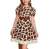 IIMMER Little Girls Halloween Ruffled Short Sleeve Party Dress Crewneck Casual Holiday Outfit Giraffe 8 Years