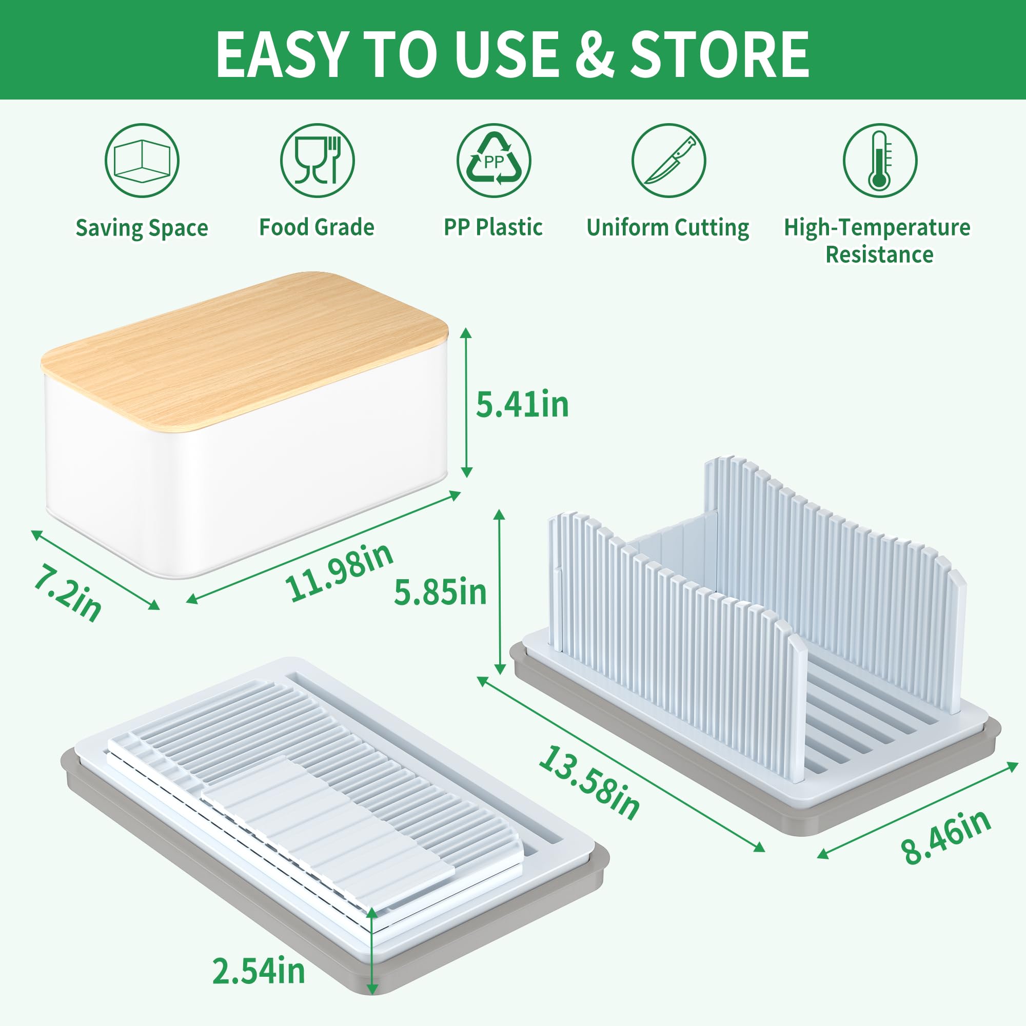 CAWIU Bread Slicer for Homemade with Box, Foldable Bread Cutter with Crumb Tray, Adjustable Width Bread Slicing Guide for Loafs, Sandwiches, Bagels, and Cakes