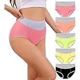 KAZNA Women's Cotton Underwear, High Waisted Briefs Panties Plus & Regular Size, Breathable Soft Hipster 5 Pack