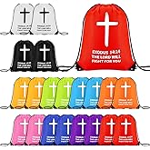 Sunnymove 20 Pcs Christian Drawstring Backpack Bulk Religious Drawstring Bags Easter Church Gifts Bags Sunday School Gifts(Exodus 14:14)