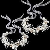 Retrowavy 2 Pcs Flower Girl Headpiece, Flower Girl Hair Accessories Rhinestone Crystal Princess Pearl Headband Bridal Hair Headband for Wedding First Communion(Gold)