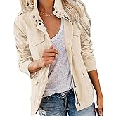 Pepochic Womens Military Jacket Zip Up Snap Buttons Lightweight Utility Anorak Field Safari Coat Outwear