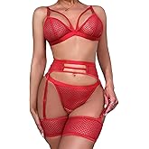 Famstar Lingerie for Women Sexy Bra and Panty Sets Mesh Sheer See Through Lingerie Sets Exotic Nightie Outfits for Women