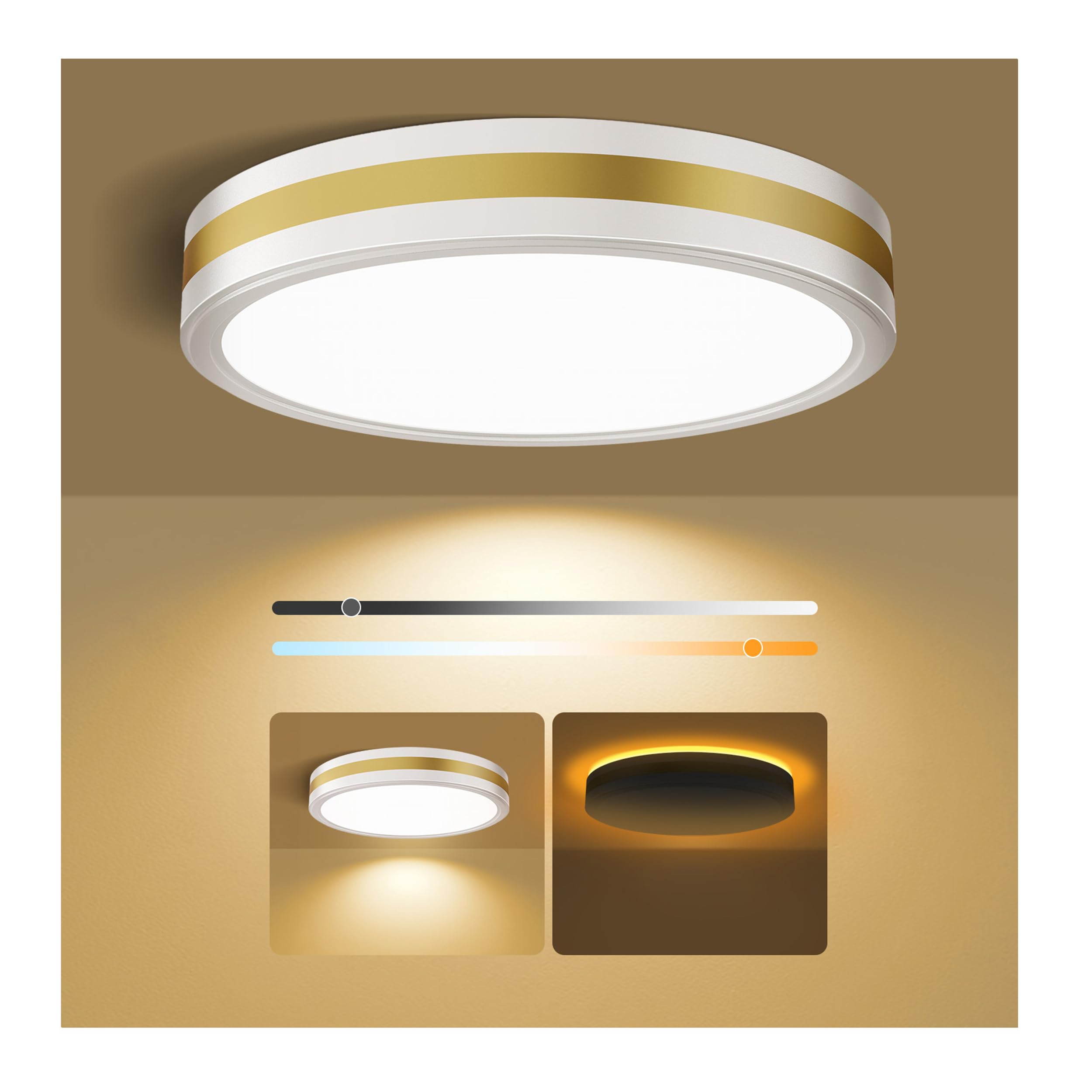 Photo 1 of 18 Inch Flush Mount Modern White Gold LED Ceiling Light with Night Light, 5CCT 45W 4500LM 2700K-6500K Adjustable, Dimmable Light Fixture for Bedroom Hallway, ETL