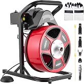 VEVOR Drain Cleaner Machine 50 FT x 1/2 Inch Manual Feed Sewer Snake Auger | For 2" to 6" Pipes Clogs Clearing, with Interchangable 4 Cutters &amp; Air-Activated Foot Switch