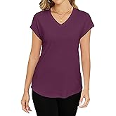 Smile Fish Women Short Cap Sleeve V Neck T-Shirts Casual Loose Fit Tops Summer Top Tees