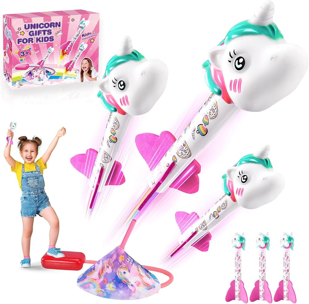 DejaNard Unicorn Rockets Garden Toy for Kids 3-12 Safe Soft Rubber Heads