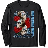 Dead Pancreas Society Diabetes Awareness Floral Sugar Skulls Long Sleeve T-Shirt