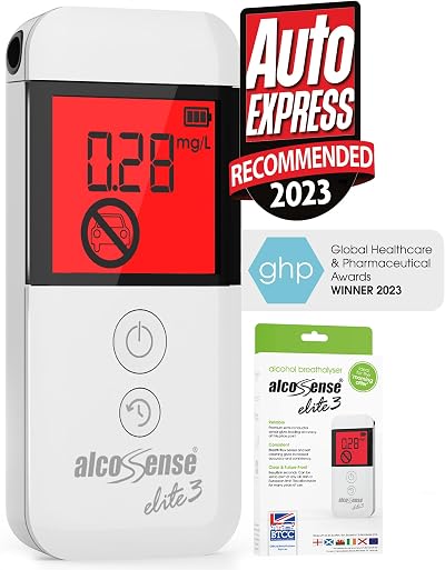 AlcoSense Elite 3 Breathalyser UK Limits Colour Screen Two Decimal