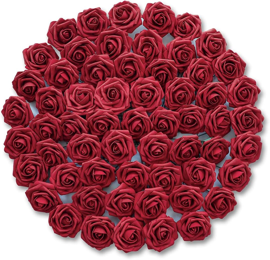COOZOOM 90pcs Artificial Flowers Real Looking Red Bulk Fake Roses w/Stem for DIY Wedding Bouquets Centerpieces Bridal Shower Party Event Decorations