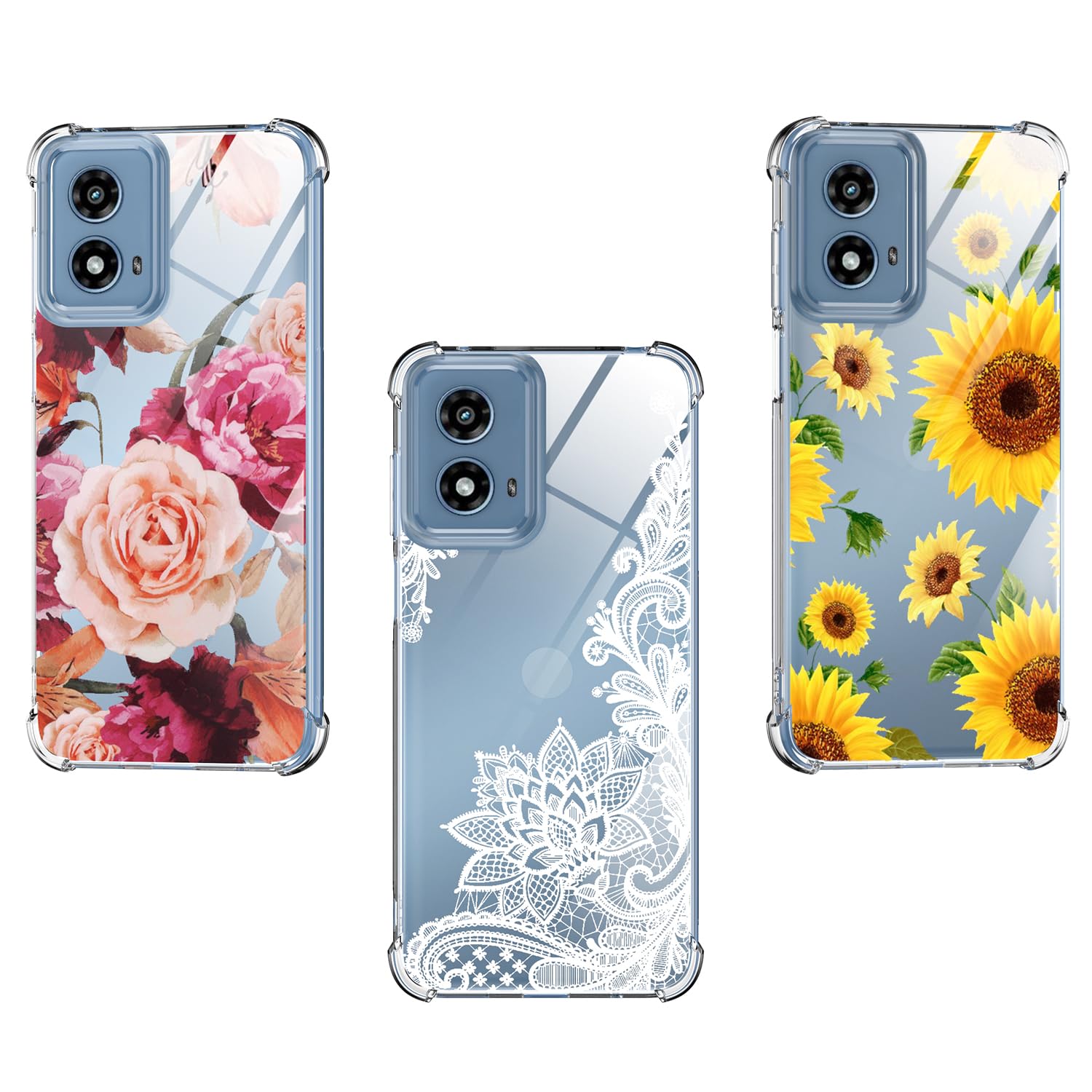 Photo 1 of (3-Pack) for Moto G Power 5G 2024 Case, Soft Clear TPU [Scratch-Resistant] Drop Silicone Bumper Protection Shockproof Phone Case Cover for Motorola Moto G Power 5G 2024, Flower
