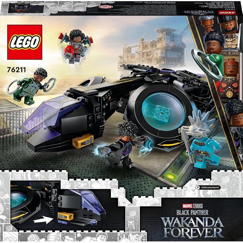 76211 Marvel Shuris Sonnenvogel, Black Panther Spielzeug zum Bauen, Luftschiff für Kinder, Wakanda Forever Set, Avengers Superhelden Geschenk