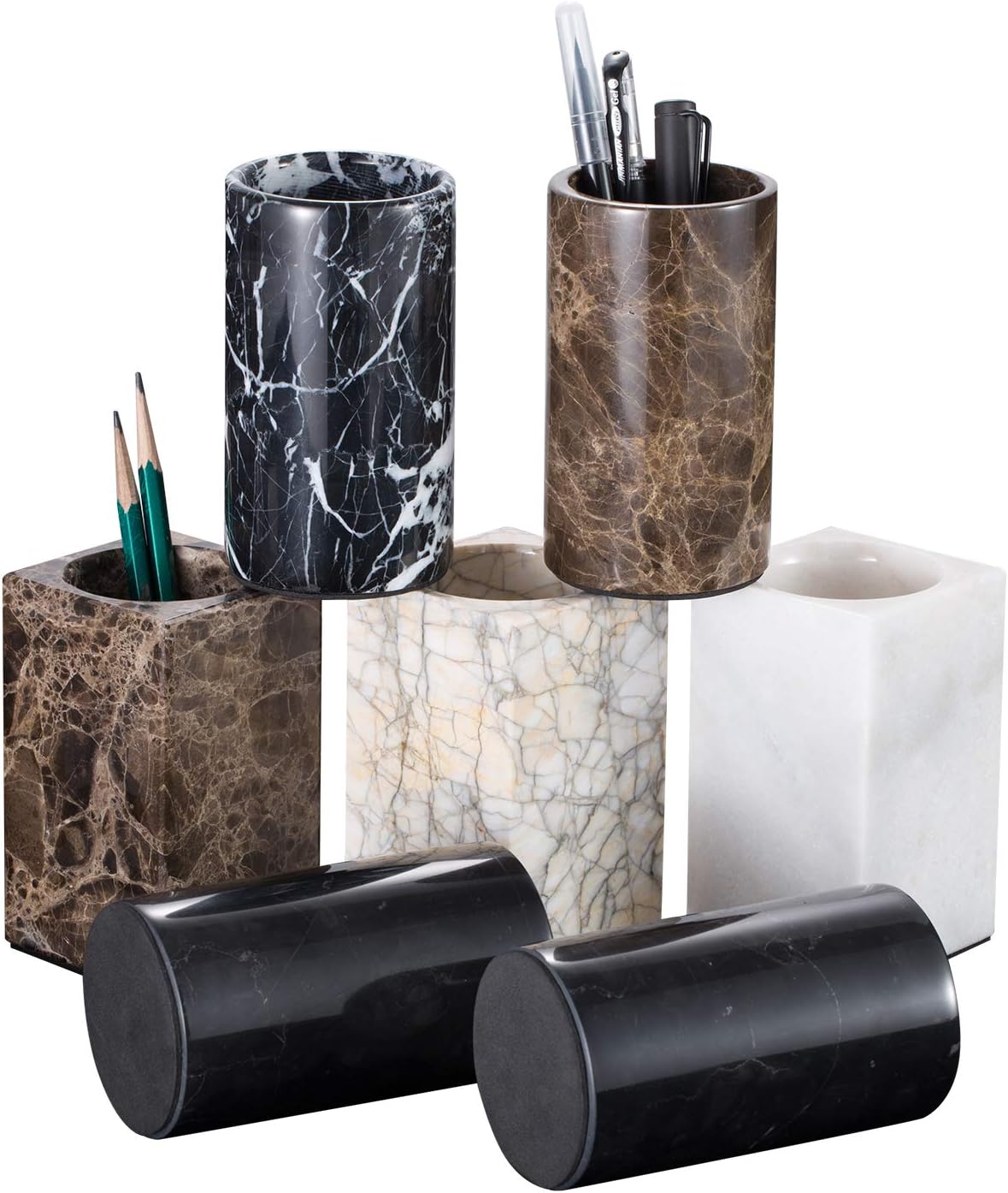 Top All Nature Marble Pencil Holder,Container by handcarft, Square Italian Black โฆ