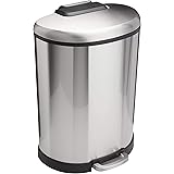 Amazon Basics 50 Liter / 13.2 Gallon Soft-Close Trash Can with Foot Pedal - D-Shaped, Stainless Steel