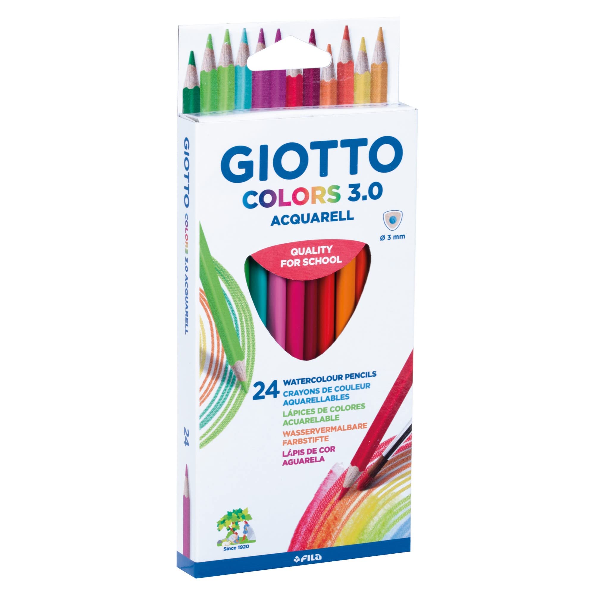 GIOTTO Colors 3.0 Watercolour Colouring Pencils, 24 Pieces in Assorted Colours, For Children, Parties and Schools