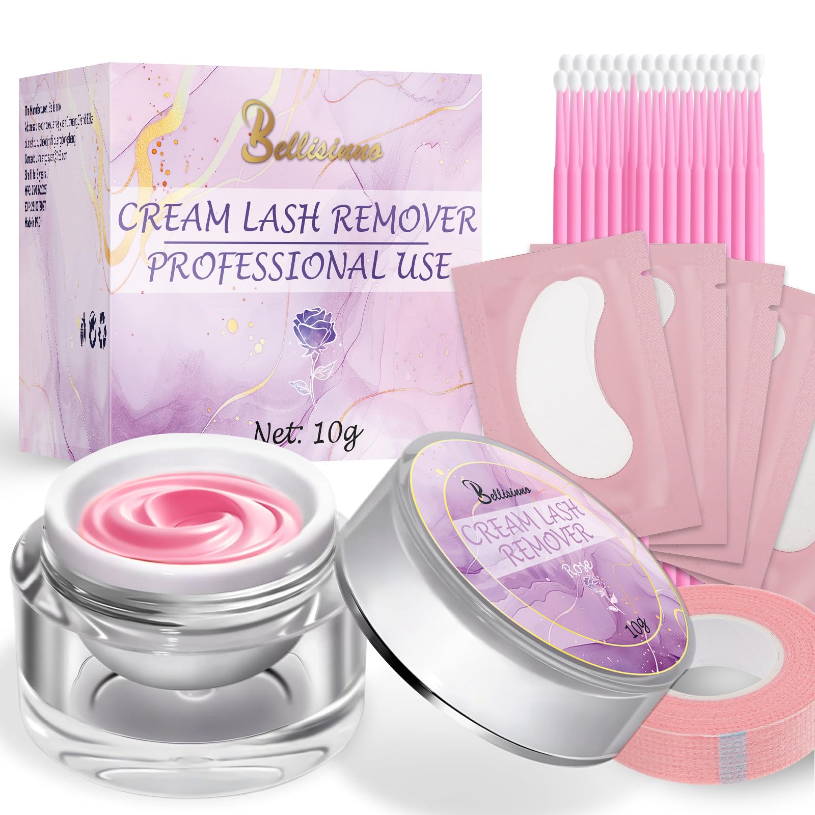 Photo 1 of ***MISSING PIECES*** Bellisinno Eyelash Remover for Extensions 10g, Eyelash Extension Remover Rose Scent, Lash Remover for Lash Extensions with Eye Pads, Non-Irritating, No Residual Fast Remover Kit