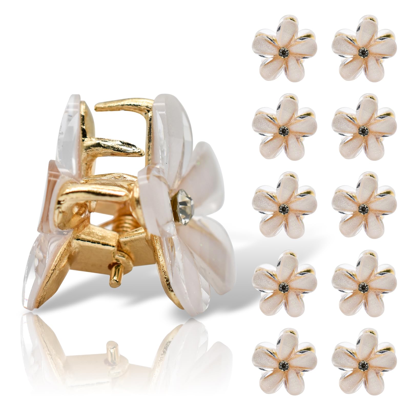 PAITOK Mini Hair Clips, Flower Hair Clips, Flower Clips, Non-Slip Hair Clips for Girls Women for Photos, Daily Party, Wedding Hairstyle Accessories (10 Pieces, White)