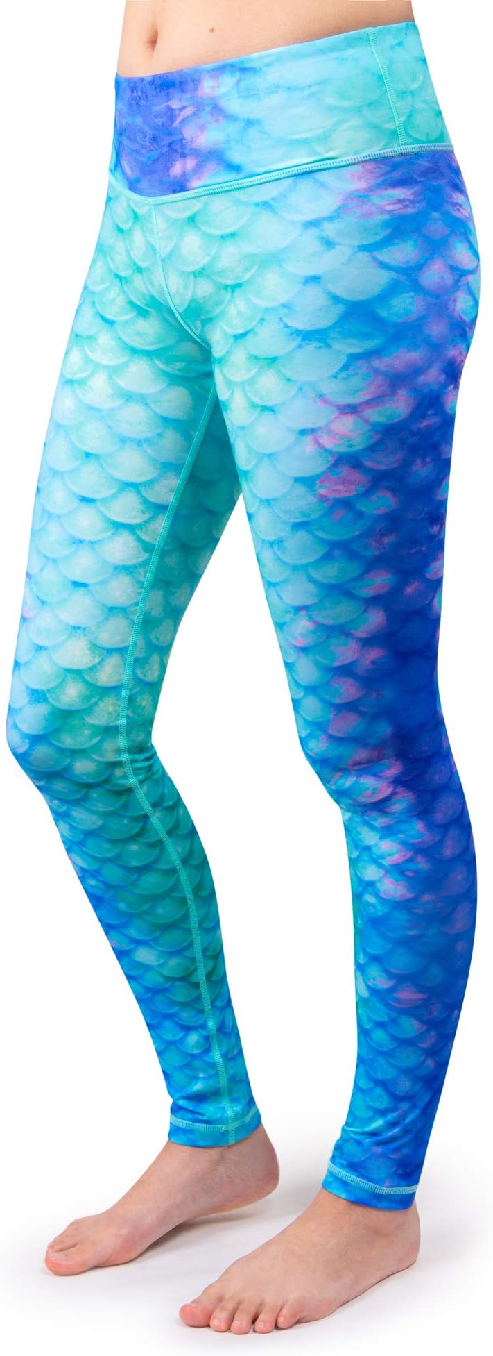 Fin Fun Girls and Kids Mermaid Athletic Leggings for Running and Swimming
