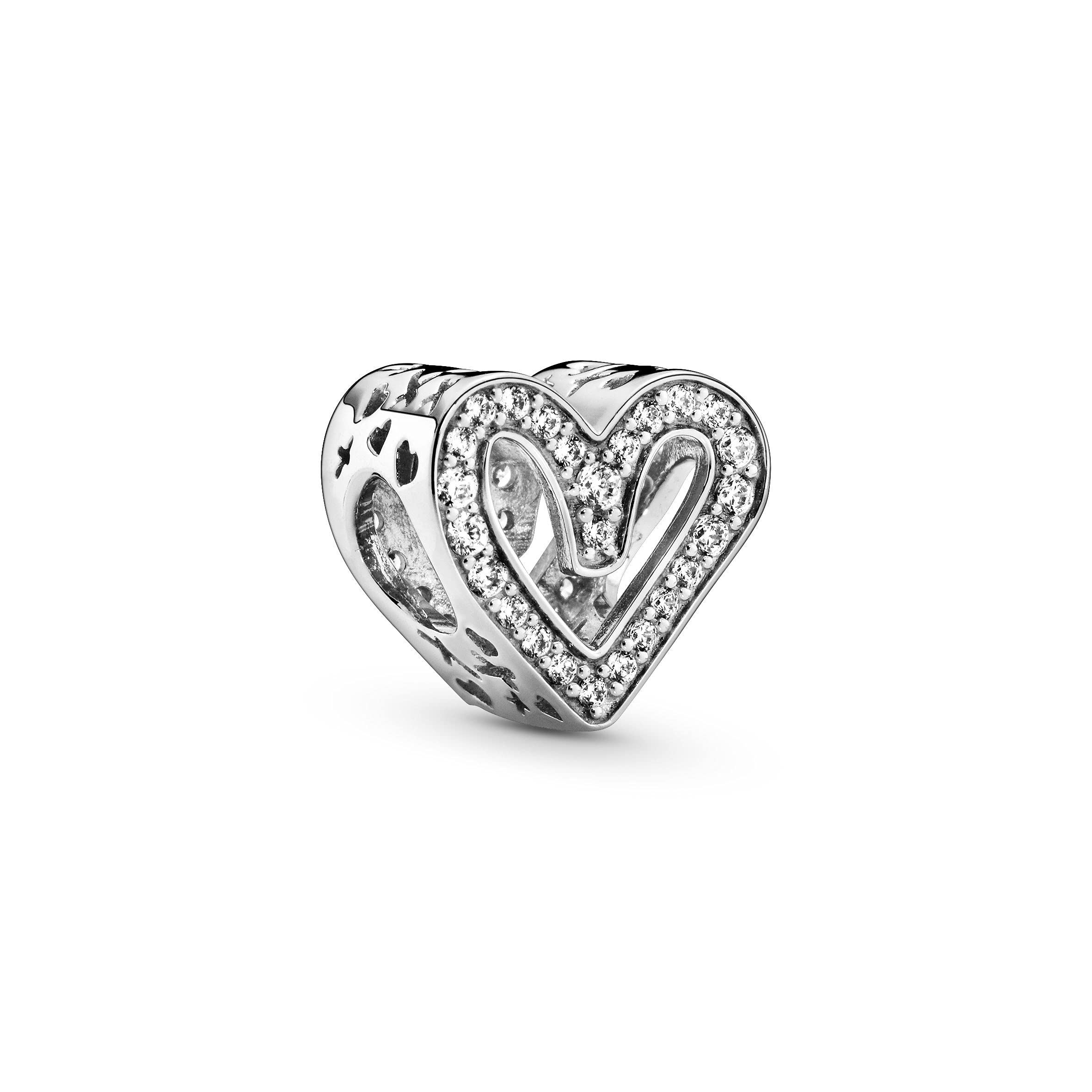 PANDORA Moments Women's Sterling Silver Sparkling Freehand Heart Bracelet Charm, No Box
