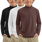LessonZoo 3 Pack Boys Mock Turtlrneck Long Sleeve Shirts Loose Fit Mock Neck Soft Tops Kids Solid Casual Warm Shirts