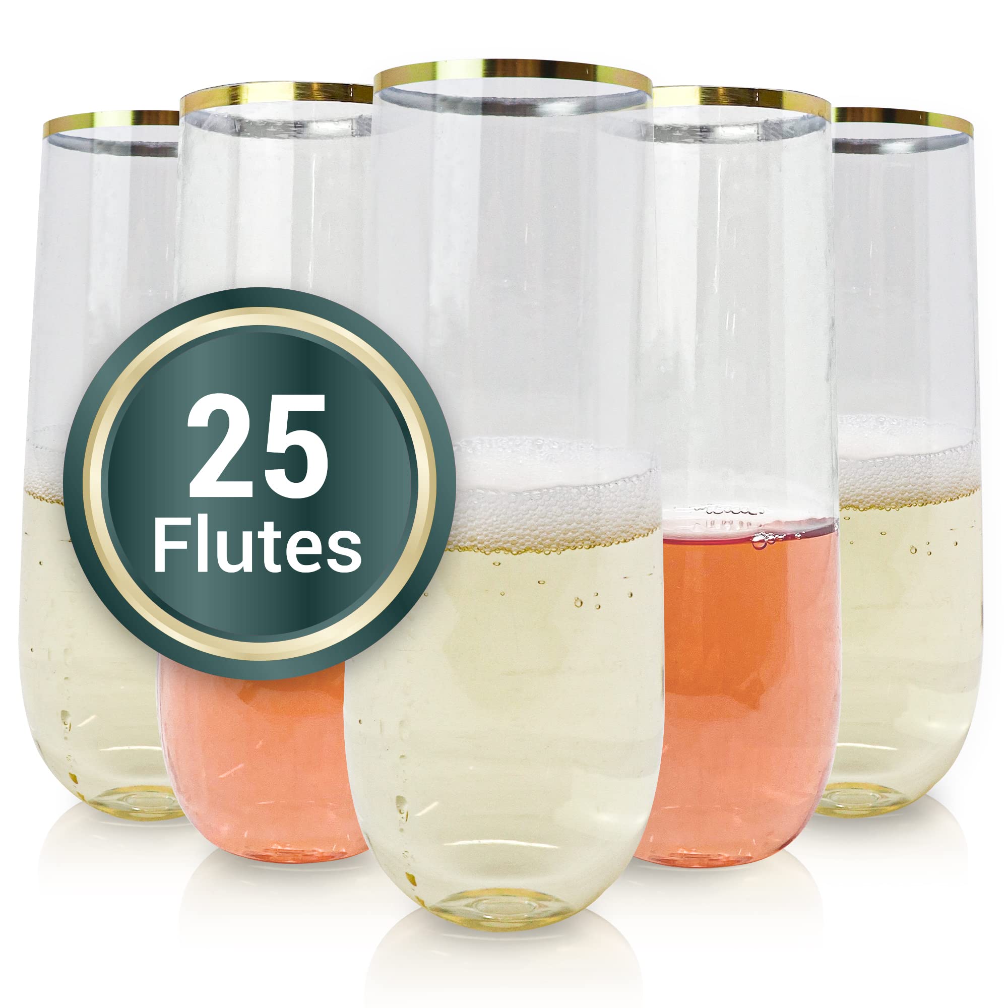 Photo 1 of Reli. Champagne Flutes Plastic | 25 Pack | 9 oz - Gold Rim Clear | Stemless Premium Plastic Champagne Flutes | Party-Perfect for Celebrations