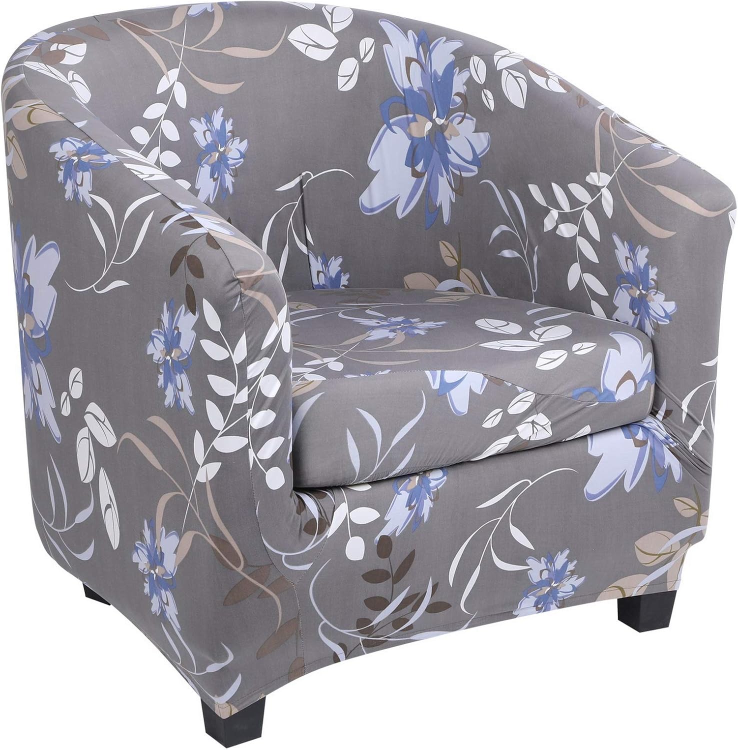 SearchI 2 Piece Club Chair Slipcover, Stretch Spandex Floral Pattern Tub Chair Slipcover Armchair Covers Sofa Cover Furniture Protector Couch Covers with Elastic Bottom for Living Room (Grey)