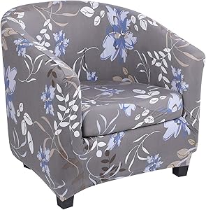 SearchI 2 Piece Club Chair Slipcover, Stretch Spandex Floral Pattern Tub Chair Slipcover Armchair Covers Sofa Cover Furniture Protector Couch Covers with Elastic Bottom for Living Room (Grey)