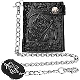 Girinme Unisex Black Skull Gothic Chain Wallet | Punk Bifold Leather Wallet for Halloween Accessories