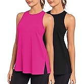 Pafnny Racerback Workout Tank Tops for Women Pima Cotton Side Slit Flowy Tops Loose Fit Sleeveless Yoga Gym Shirts - 2 Pack