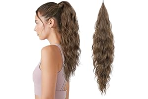 Flufymooz Ponytail Extension, Flexible Wrap Around Ponytail Extension Long Wavy Curly Ponytail Hair Extensions Natural pony tail Synthetic Hairpiece for Women 26 Inch ((Light Brown)