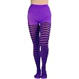 ToBeInStyle Women's Nylon Horizontal Striped Opaque Tights - Black/Red...