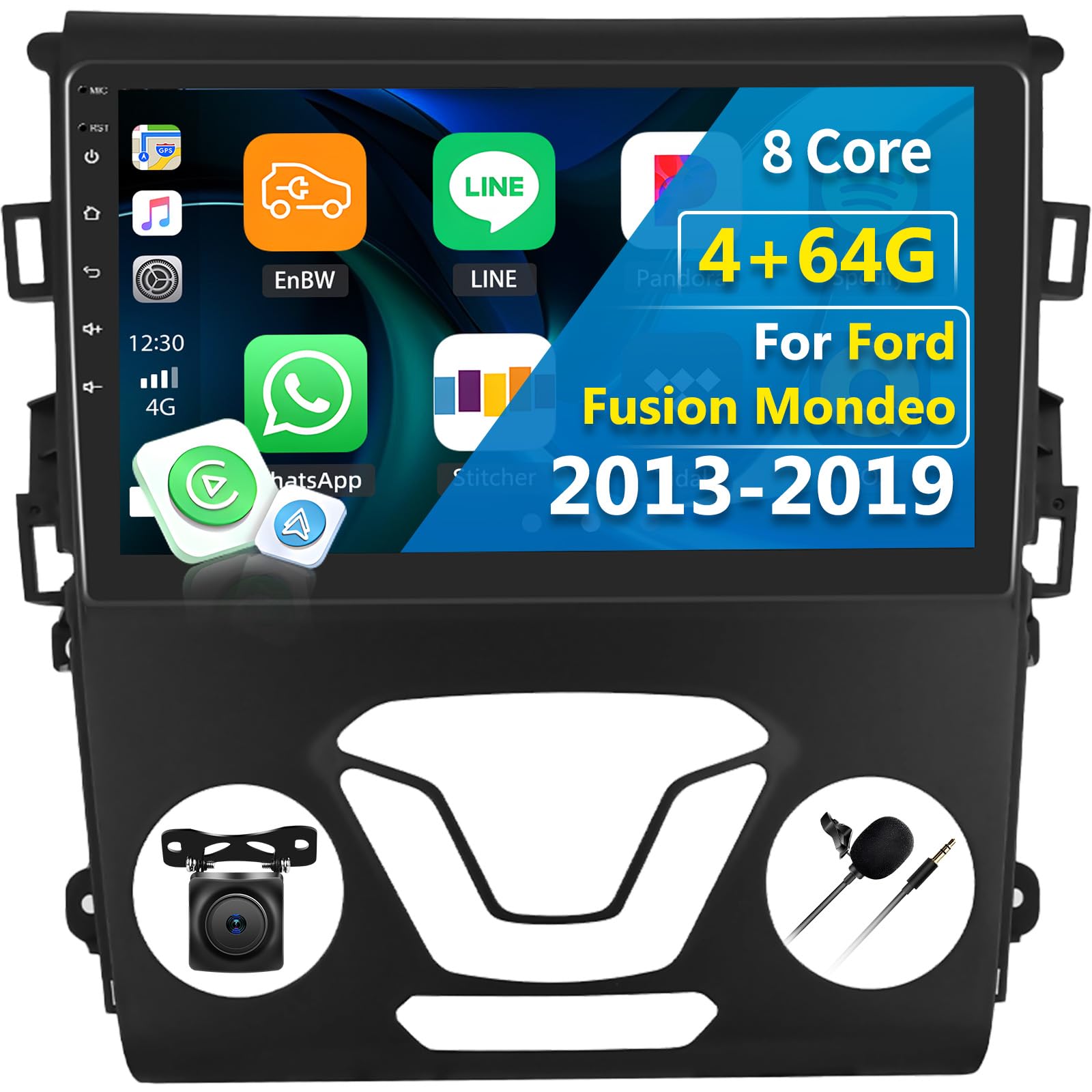 Photo 1 of 4+64G 8-Core Qualcomm Android 15 Car Stereo for Ford Fusion Mondeo 2013-2019 with Wireless Carplay, 9'' Touchscreen Car Radio with WiFi Mirror Link GPS Bluetooth 5.1 FM RDS DSP EQ SWC