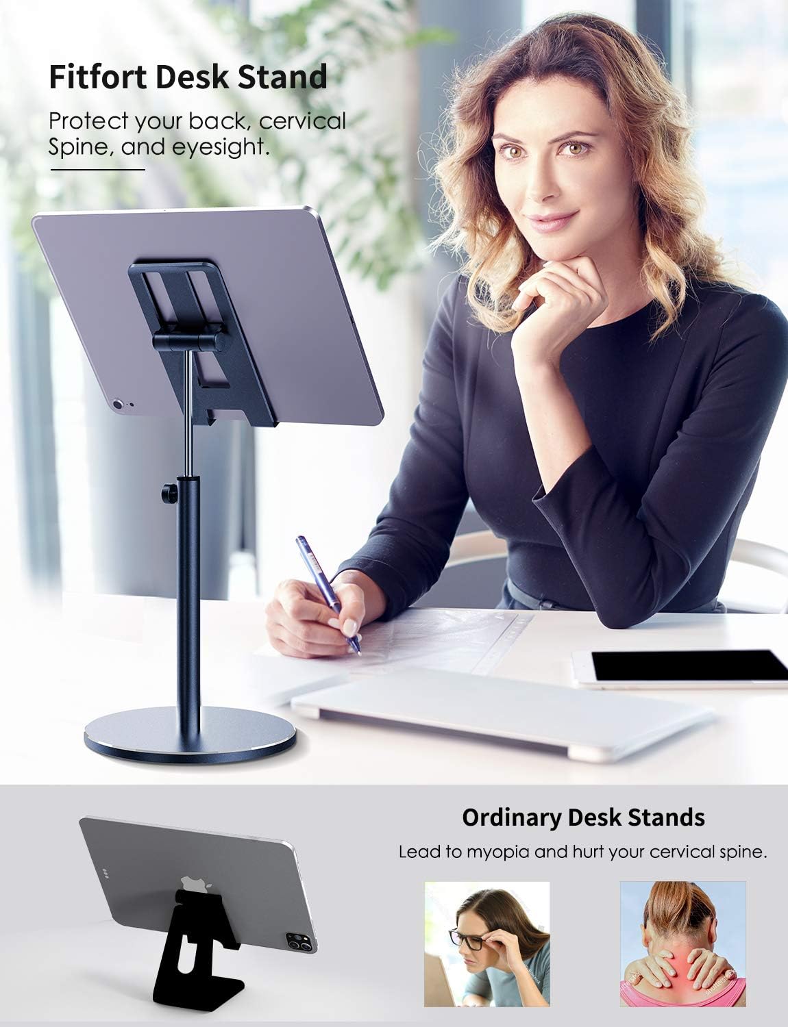 Fitfort Tablet Stand, Adjustable Tablet/Phone Holder of Aluminum Alloy Material, Case Friendly Stable Tablet Stand for iPad, iPad Air, iPad Pro 10.5, Samsung Tabs, and Phones Under 10.5-inch: Home Audio & Theater