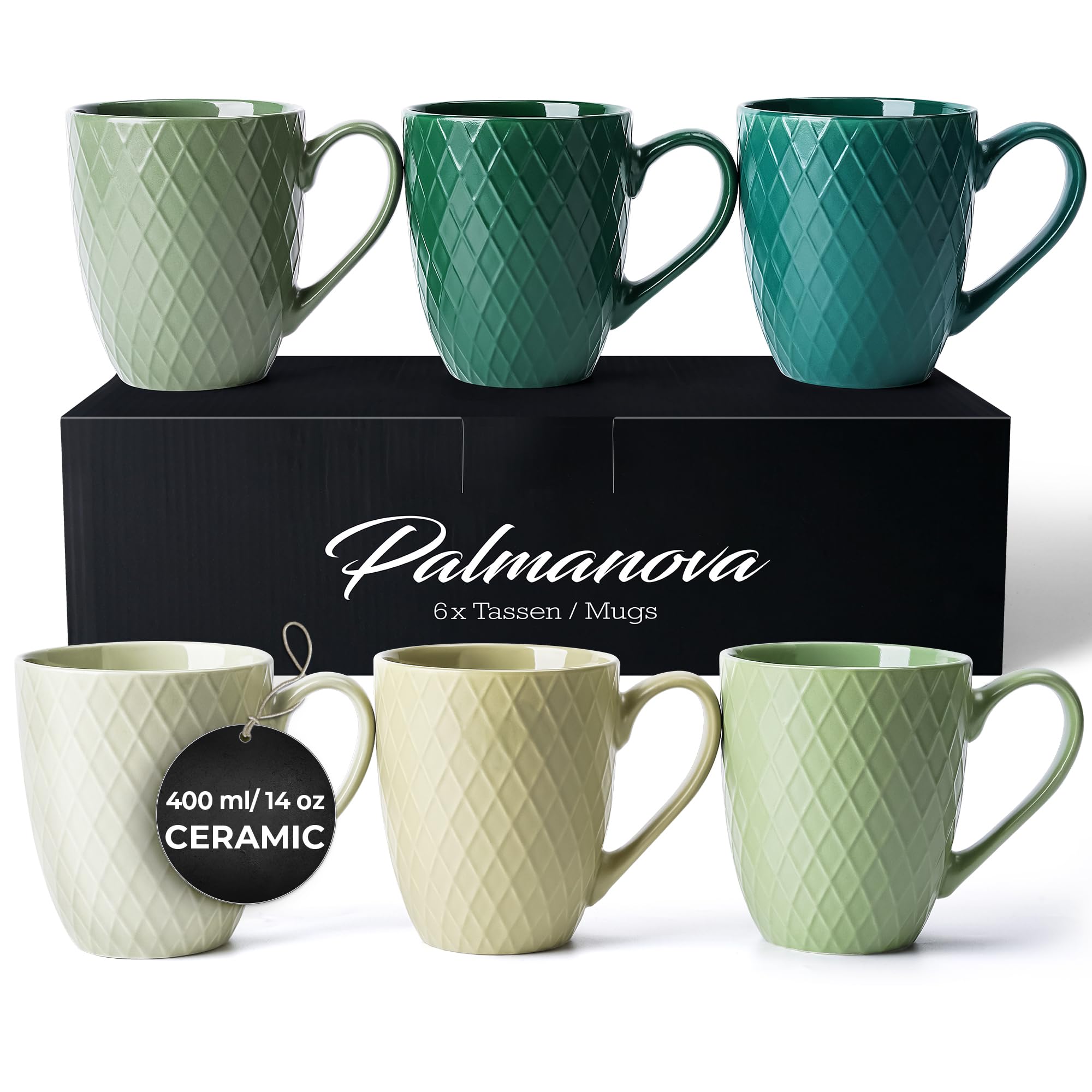 MIAMIO – 6 x 400 ml – Coffee Mug Set/Mug - Modern Ceramic Mug Matt - Coffee Mug Large - Palmanova Collection (Green)