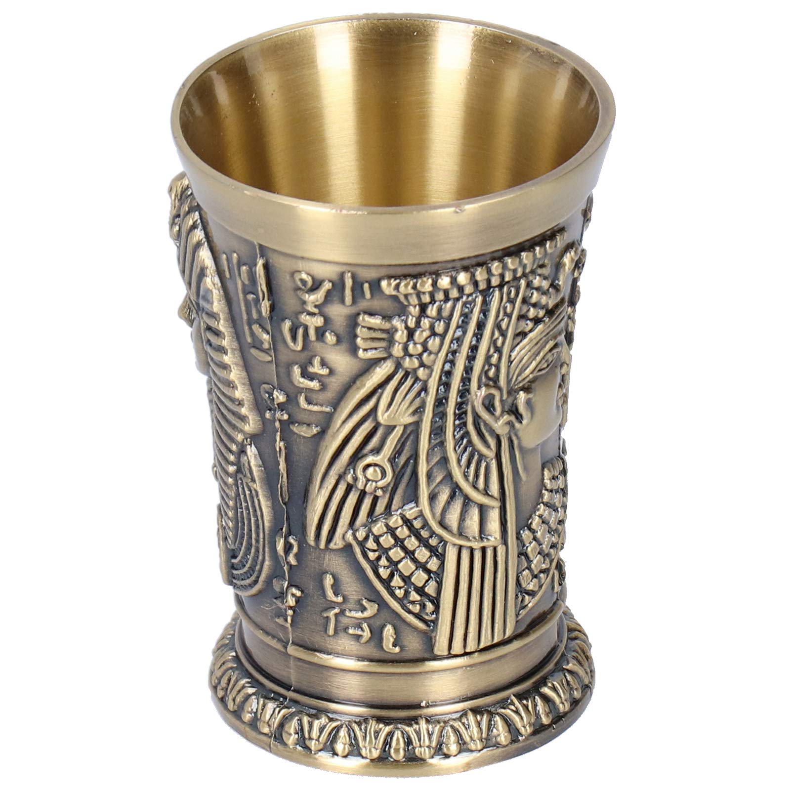 Metal Vintage Shot Glass, Egyptian Carving Pattern Drinking Cup Glass Collectible Wine Weddings Home Decor Blessings Cups for Office Bar Collection Goblet Antique Retro Design Party Decoration Totem