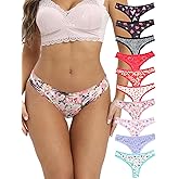 Morvia 10-Pack Women Sexy Coquette Contrast Lace Trims Floral Print Thongs Underwear