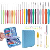 BsHooker 22 Sizes Crochet Hooks Set with Storage Case 0.5mm-10mm | Ergonomic Soft Handle for Arthritic Hands,Crochet Kit for Beginners,Blue