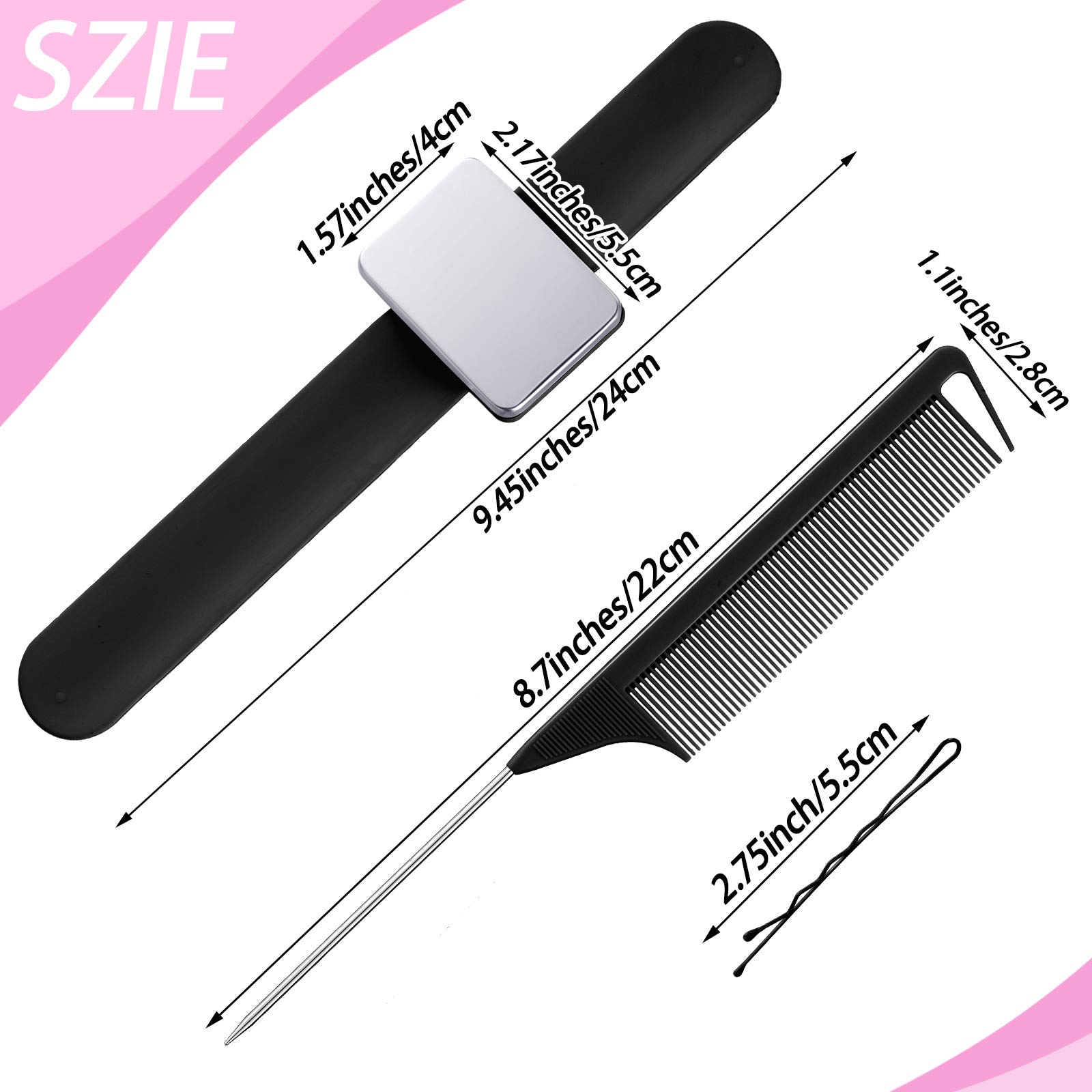 Magnetic Silicone Wrist Strap Bracelet Magnetic Bobby Pin Hair Clips Bracelet Magnetic Wrist Sewing Pincushion with 2 Hair Parting Comb, 72 Pieces Hairpins for Quilting Sewing Pin Hair Clip (Black)