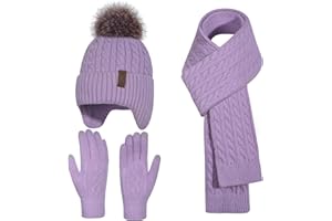 FENELY Kids Winter Hat Gloves Scarf Set for 2-14 Years Old Warm Fleece Lining