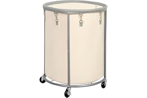 STO STO Rolling Laundry Hamper with Wheels – 185L (48 Gallon) Extra Large Industrial Clothes Laundry Basket with Removable Bag, Round Cart Sorter for Bedroom, Hotel, Beige & Gray