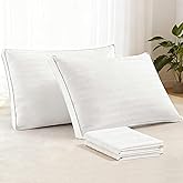 puredown® 2-Pack Goose Feather Down Pillows - 100% Cotton Cover, Hotel Collection Pillows, Standard/Queen Size for Stomach, Side & Back Sleepers