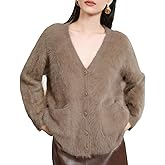 Women's Chunky Fuzzy Cardigan V Neck Slouchy Mohair Sweaters Long Sleeve Button Down Knit Furry Sweater Coat