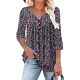 ROSELINLIN Womens Long Sleeve Tunic Tops Floral Fall Blouse Shirts