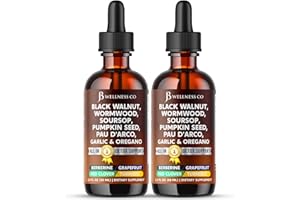 JB WELLNESS CO Wormwood Black Walnut Cleanse for Humans Drops Liquid Soursop Garlic Pumpkin Seed PAU D'Arco Oil of Oregano Turmeric Berberine Neem Extract Hull Bark Tincture - 4 oz